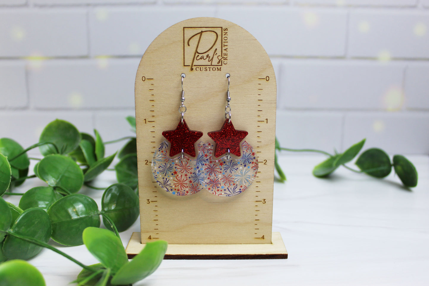 Circle and Star Cut Out Firework Dangle Earrings