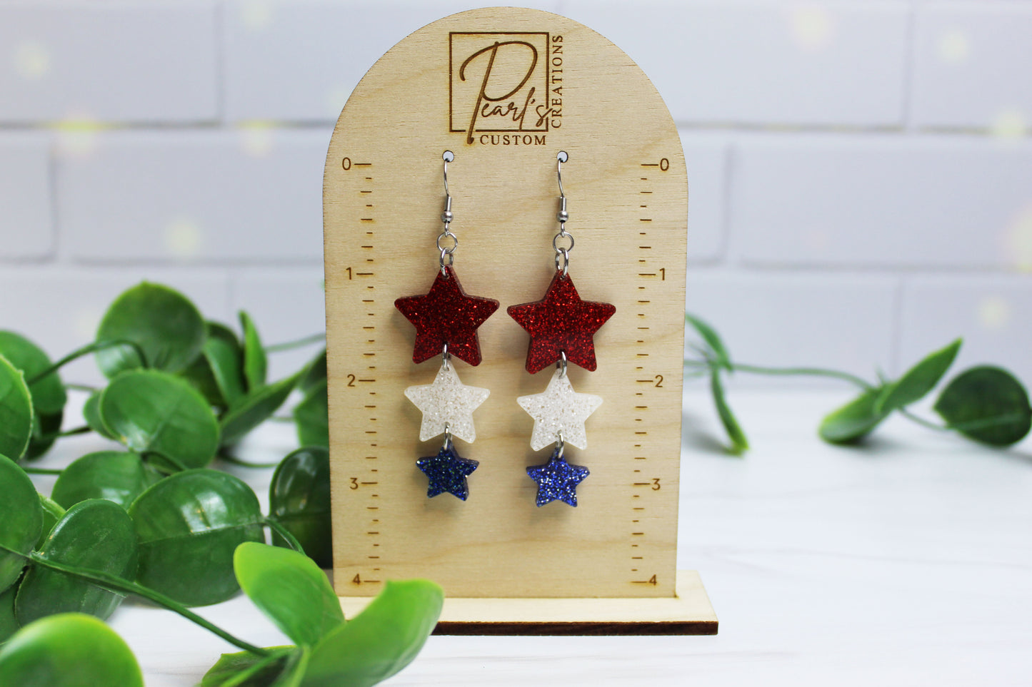 Red, White and Blue Glitter Star Dangle Earrings