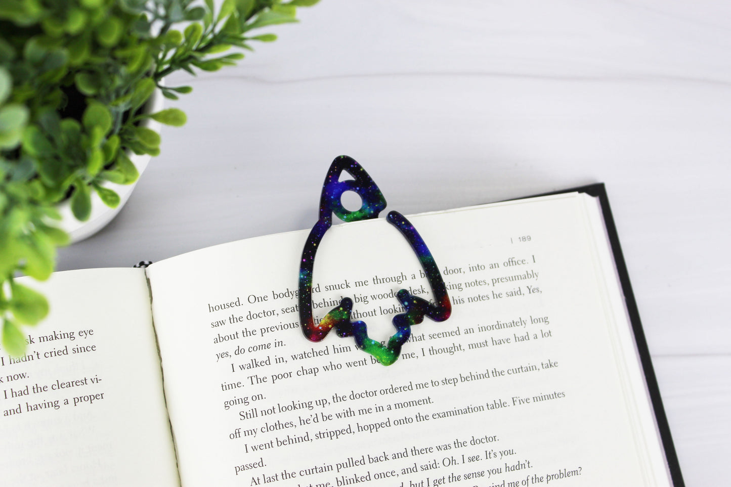 Rainbow Galaxy Rocket Ship Shaped Bookmark