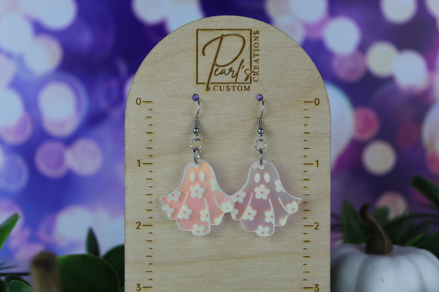 Frosted Iridescent Floral Ghost Dangle Earrings