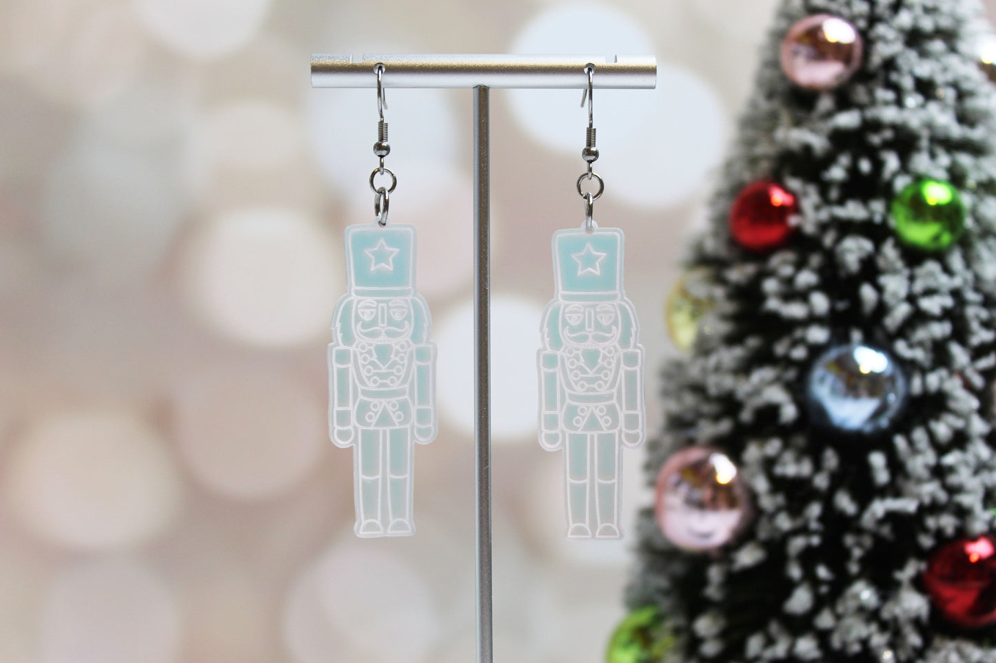 Frosted Iridescent Nutcracker Earrings