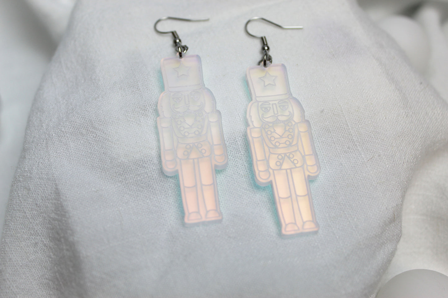Frosted Iridescent Nutcracker Earrings