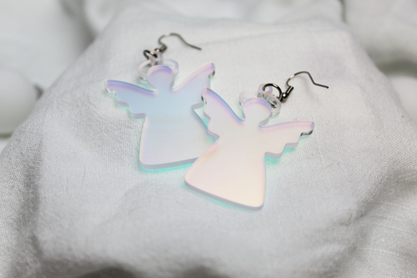 Frosted Iridescent Angel Earrings
