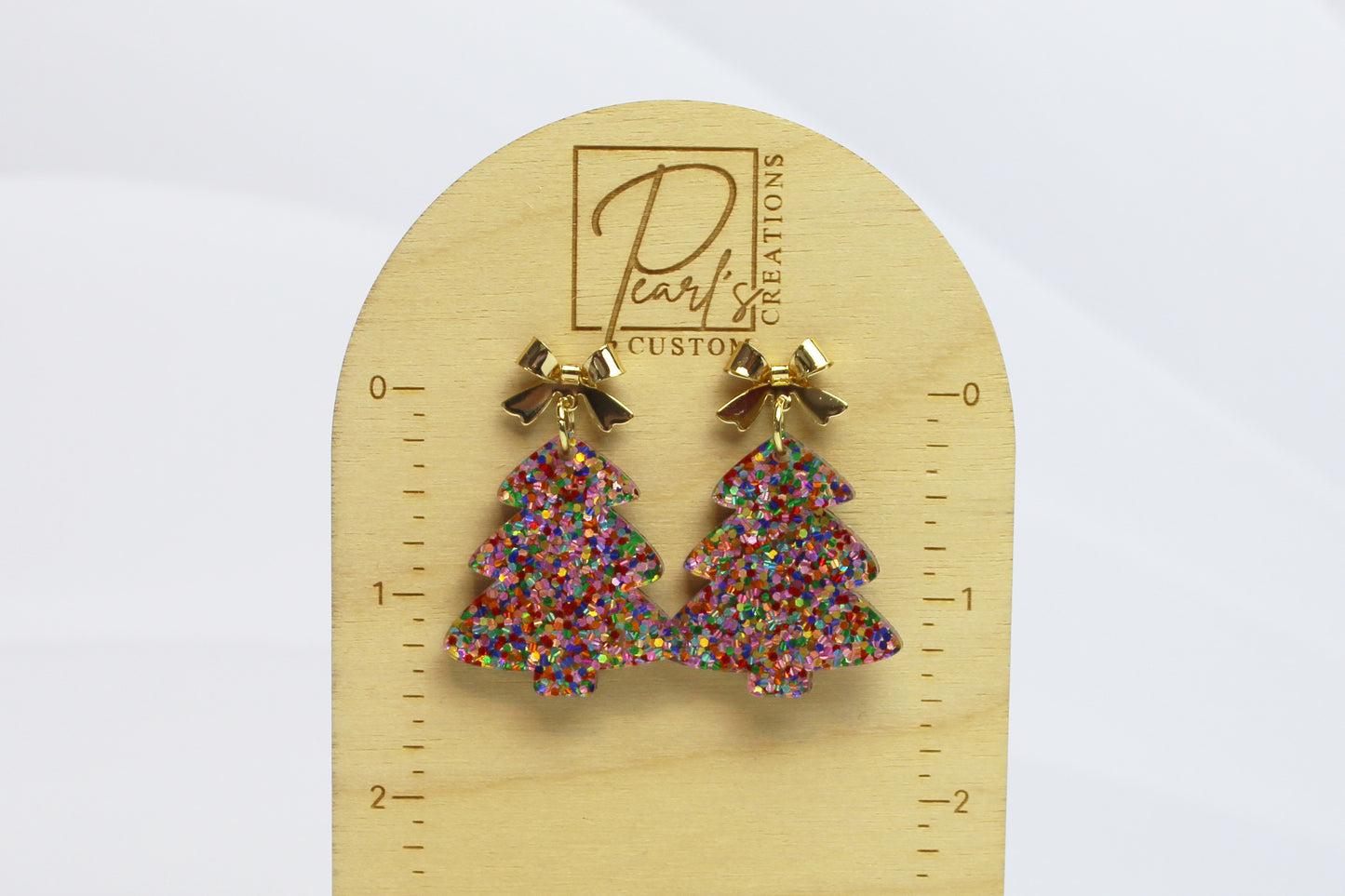 Rainbow Sparkle Christmas Tree Dangle Earrings