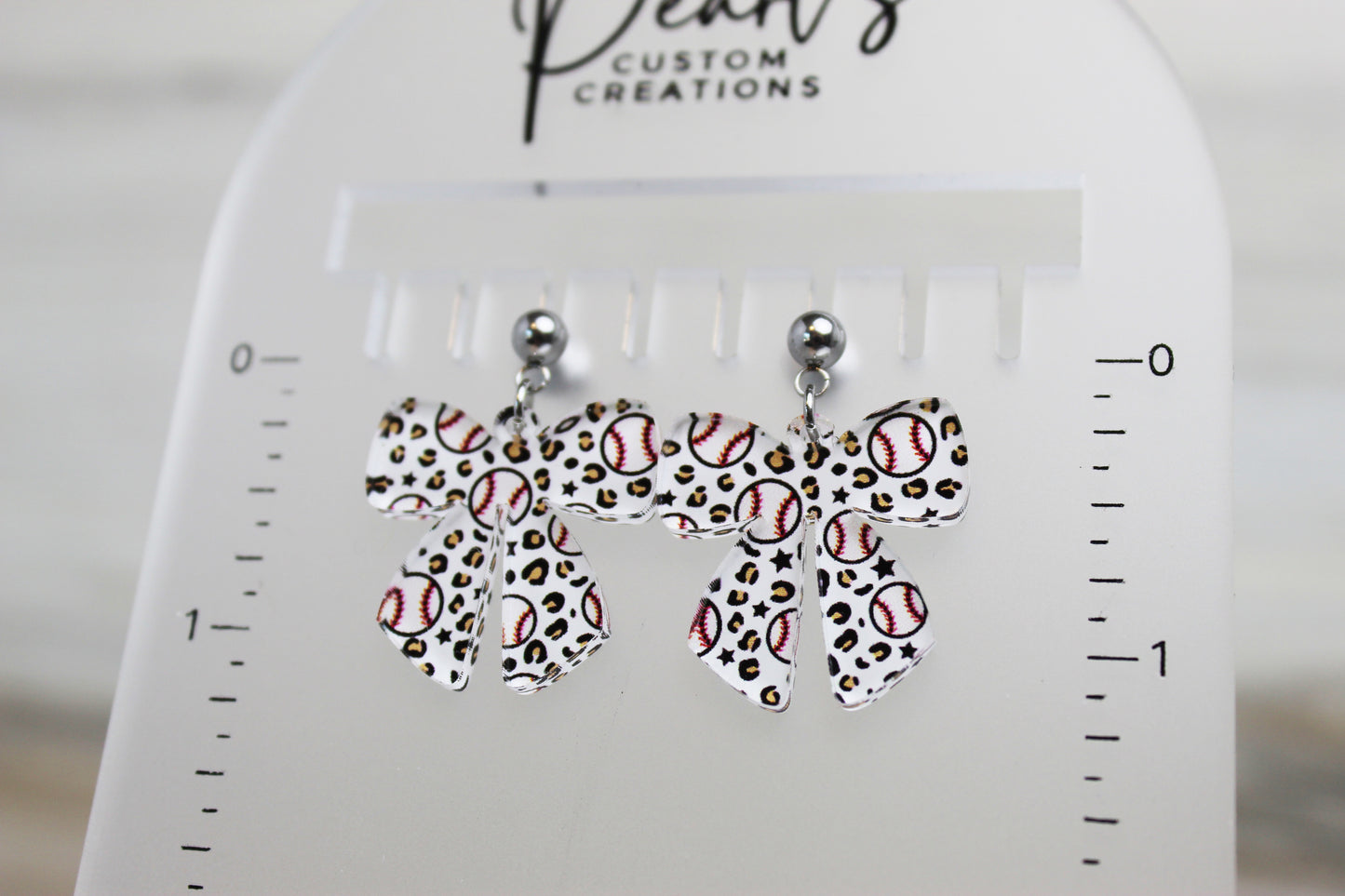 Baseball Leopard Print Bow Dangle Earrings