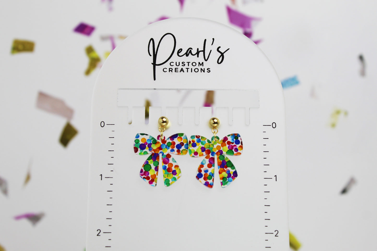 Rainbow Dot Bow Dangle Earrings