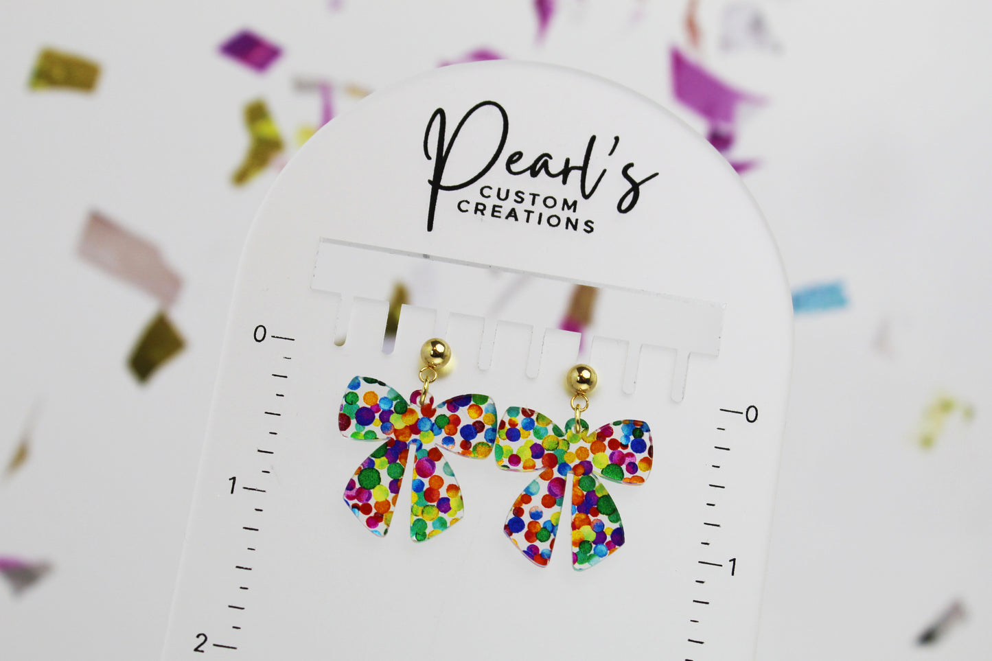 Rainbow Dot Bow Dangle Earrings