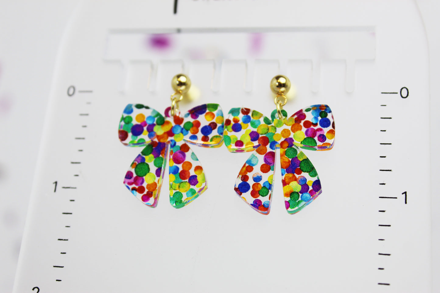 Rainbow Dot Bow Dangle Earrings