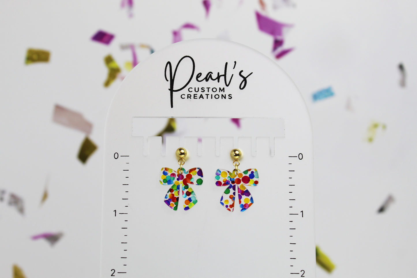 Rainbow Dot Bow Dangle Earrings