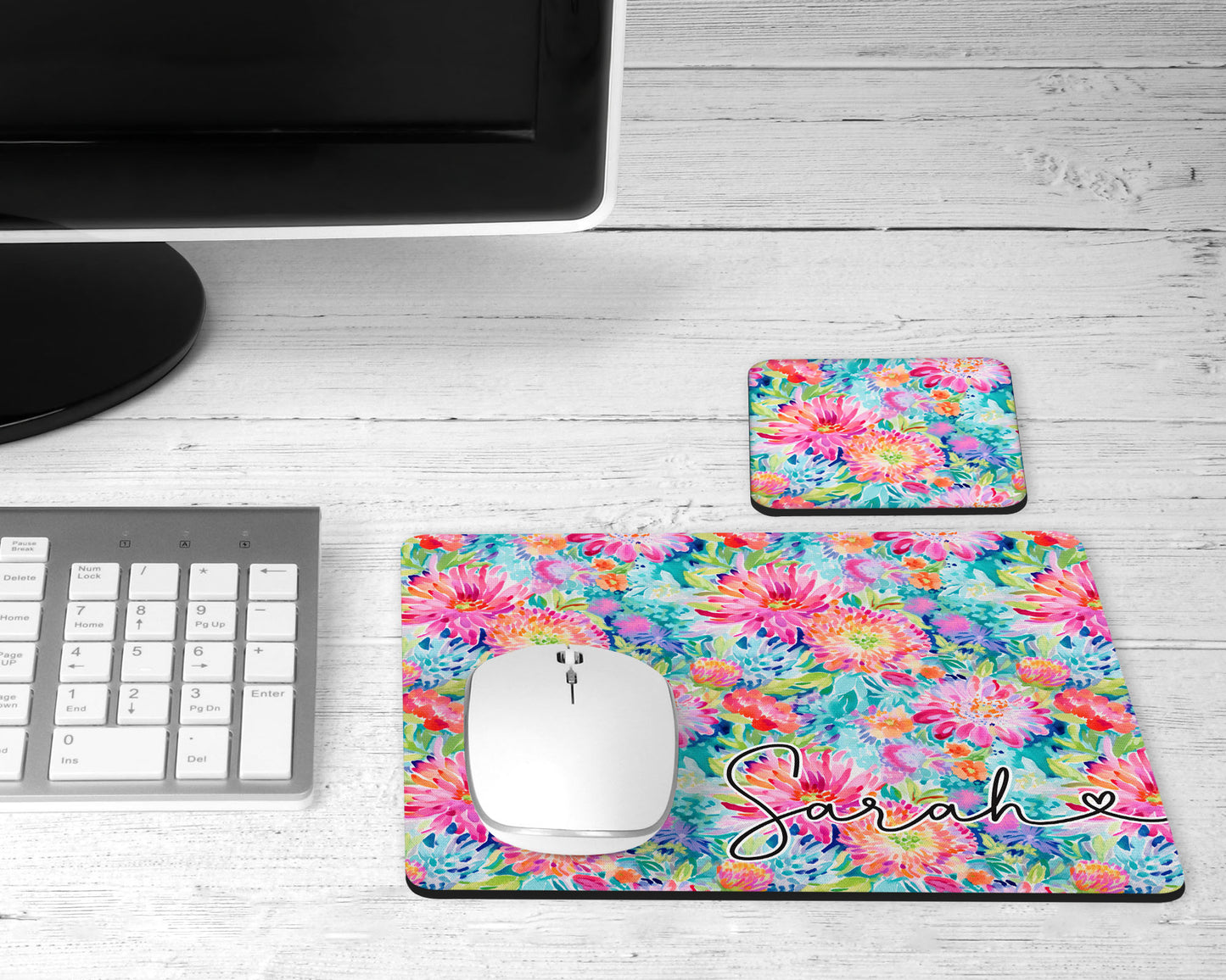 Personalized Preppy Floral Mouse Pad & Desk Set