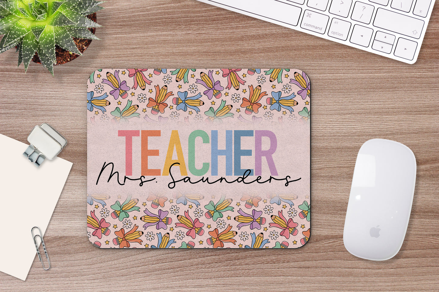 Personalized Pencil Bow Mouse Pad & Desk Set