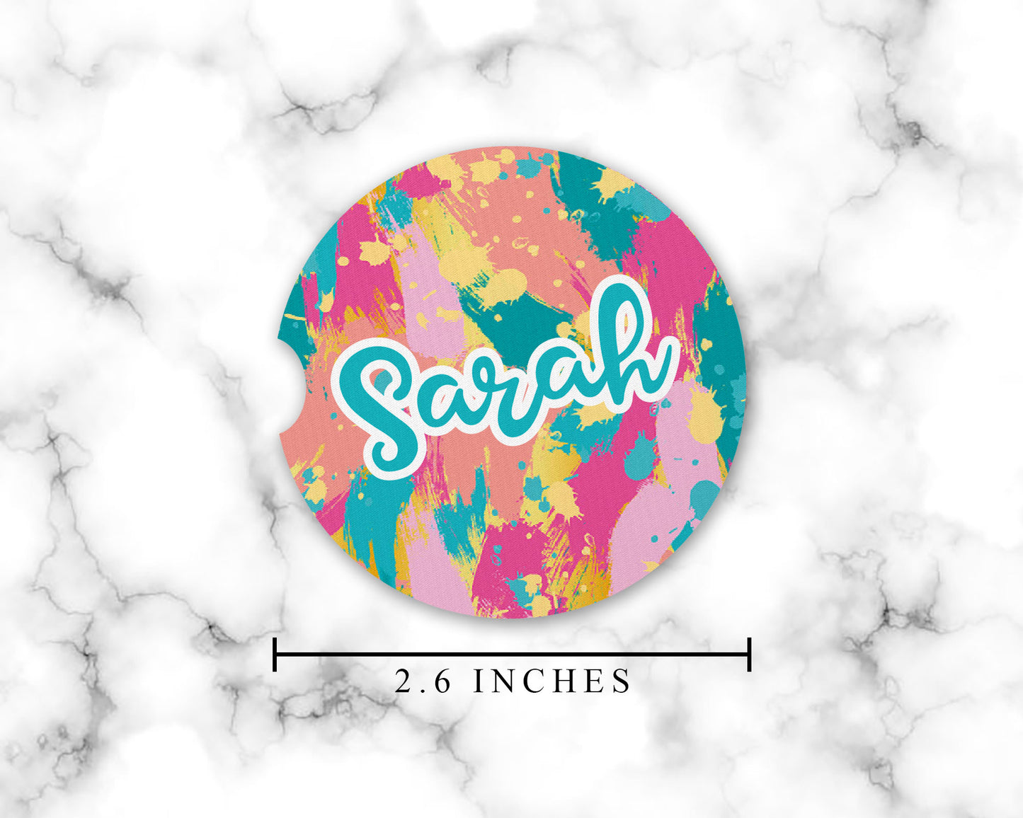 Personalized Pink & Teal Splatter Car Coasters