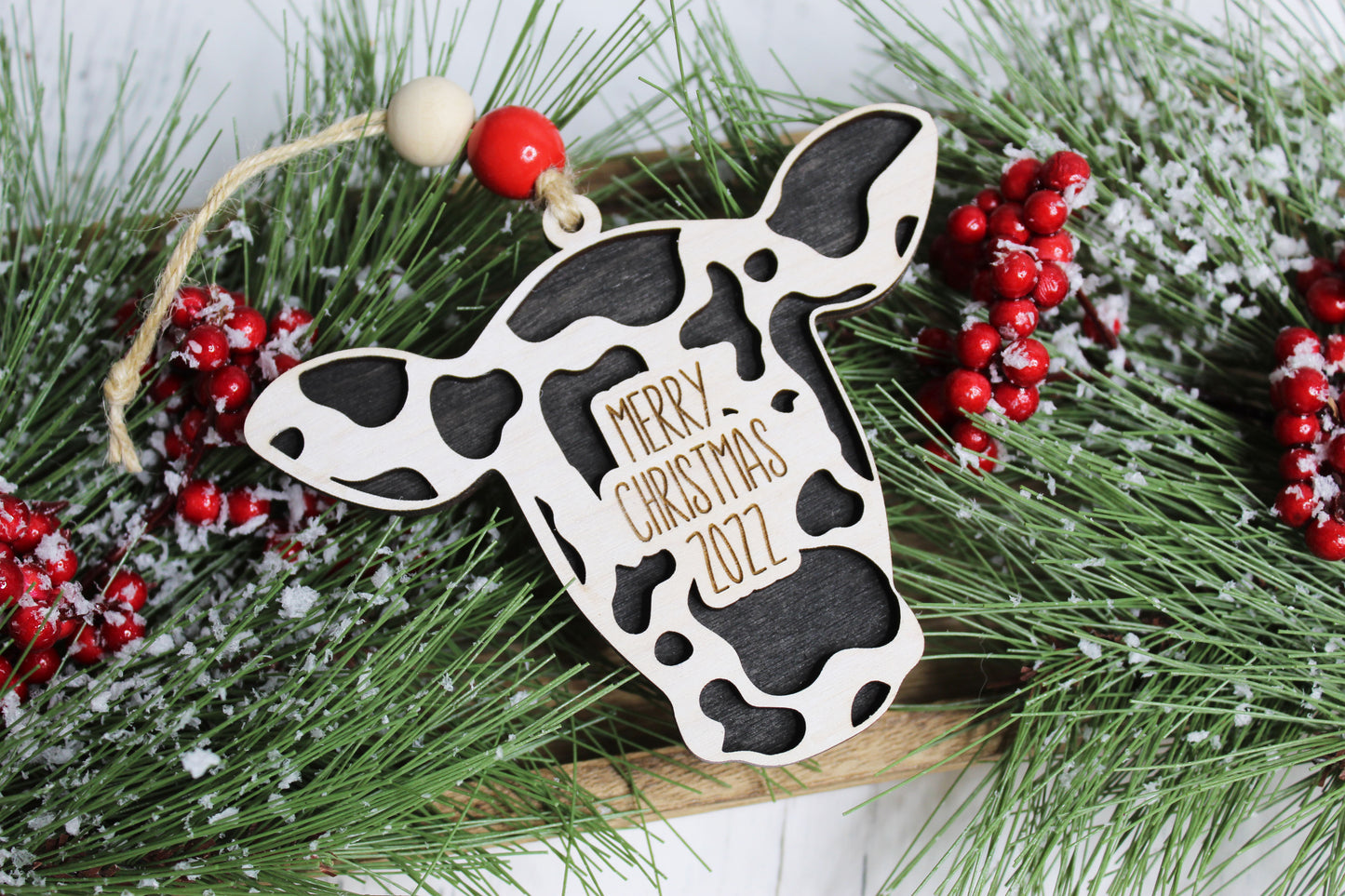 Merry Christmas Cow Ornament