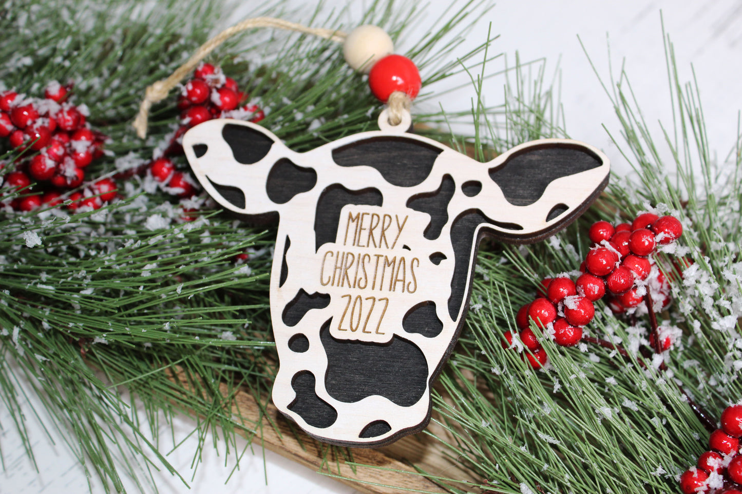 Merry Christmas Cow Ornament