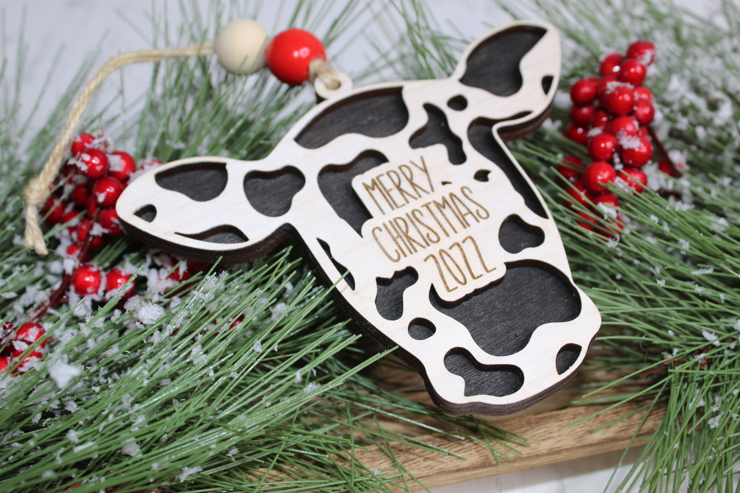 Merry Christmas Cow Ornament