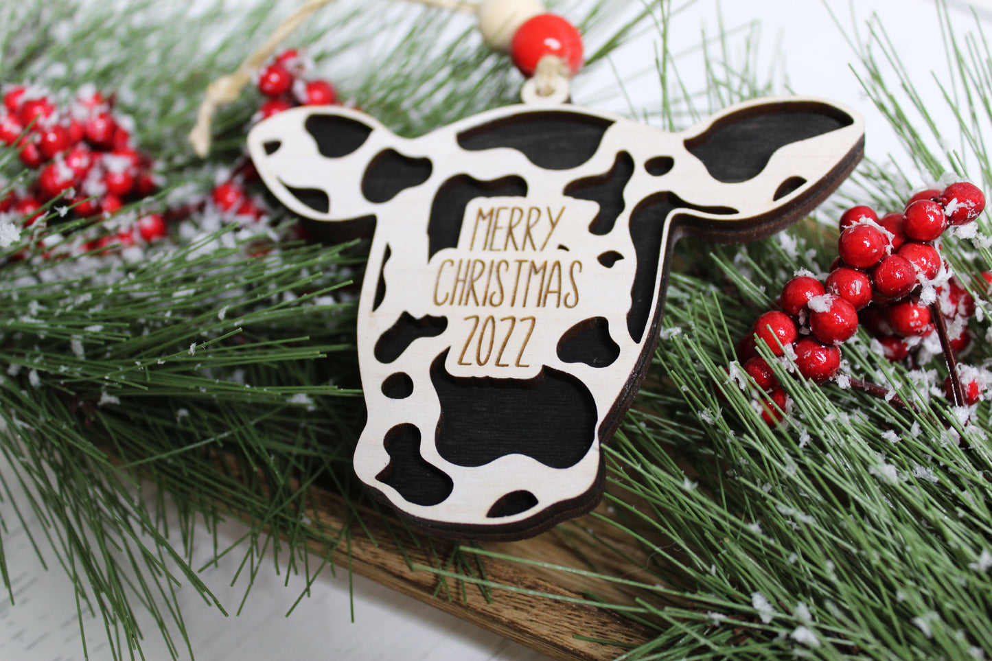 Merry Christmas Cow Ornament