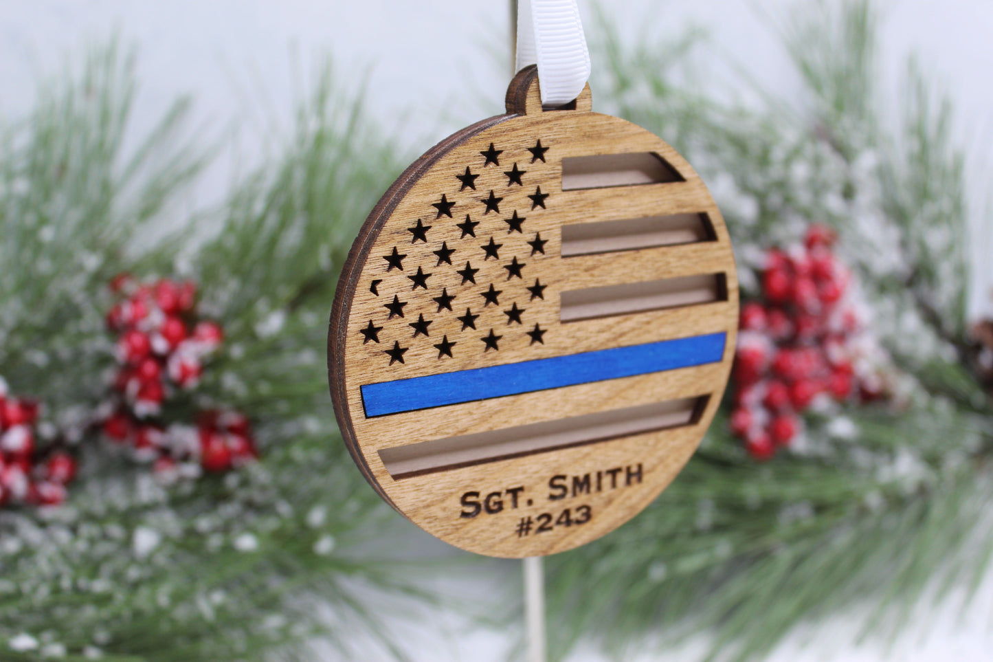Personalized Police Thin Blue Line Ornament