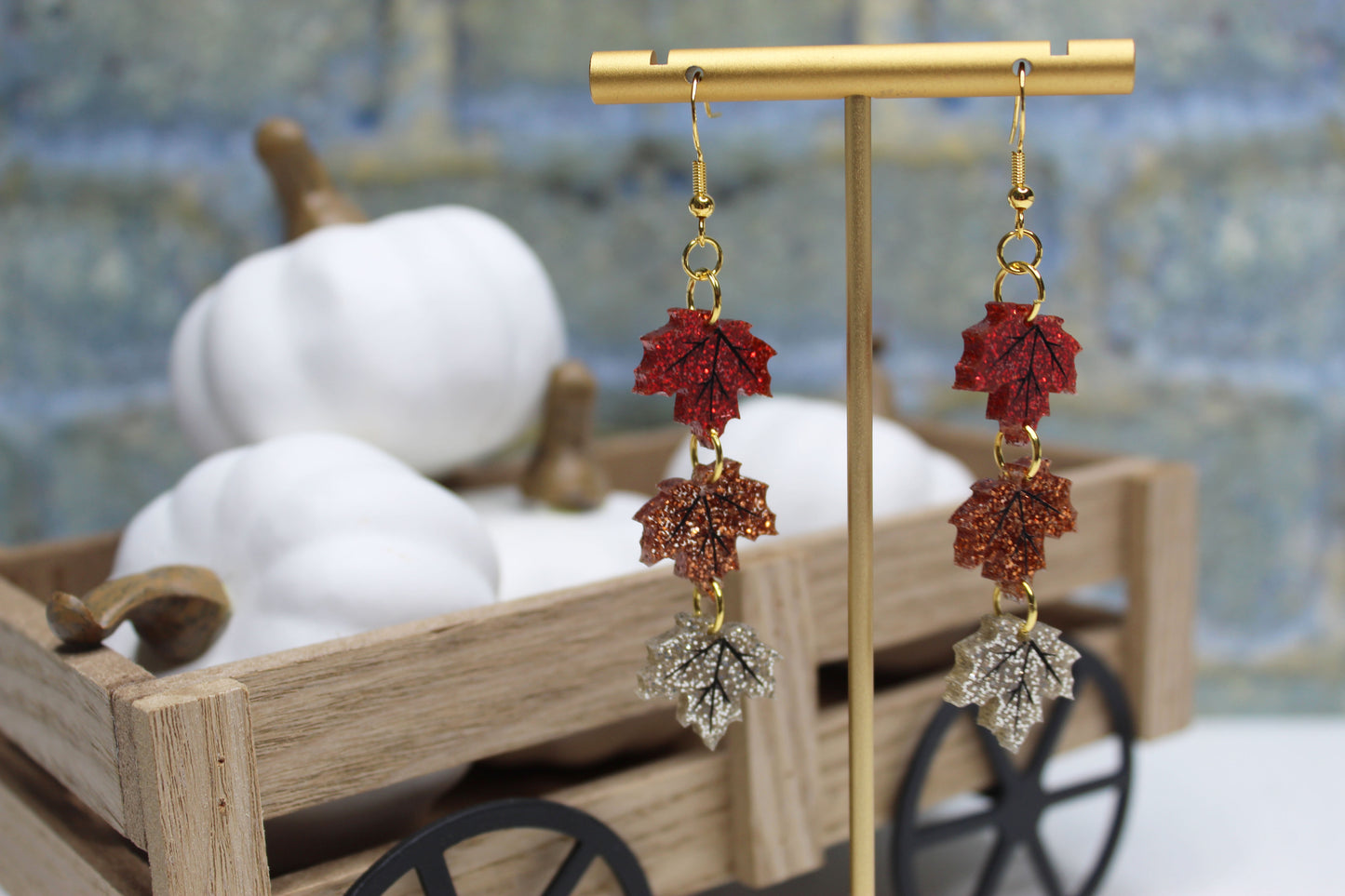 Glitter Fall Leaf Dangle Earrings