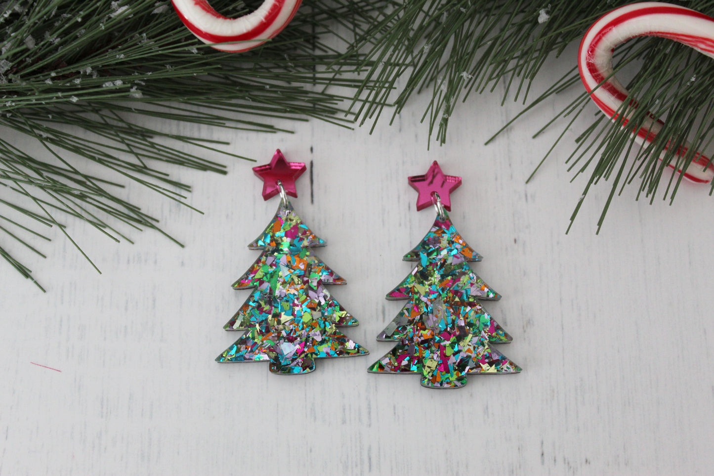 Christmas Tree Multi Confetti Dangle Earrings