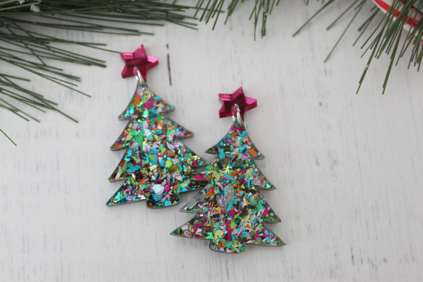 Christmas Tree Multi Confetti Dangle Earrings
