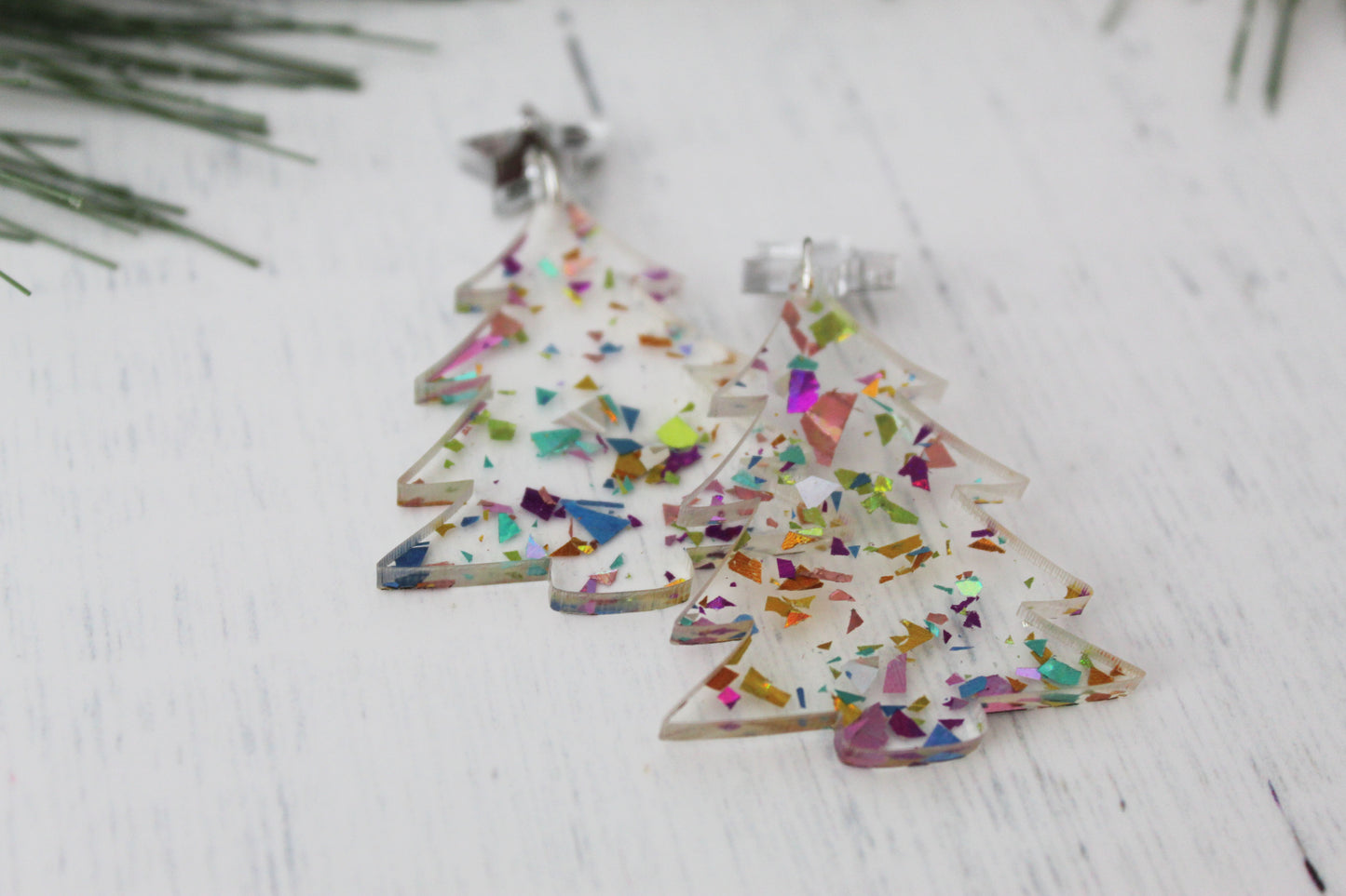 Holographic Christmas Tree Dangle Earrings