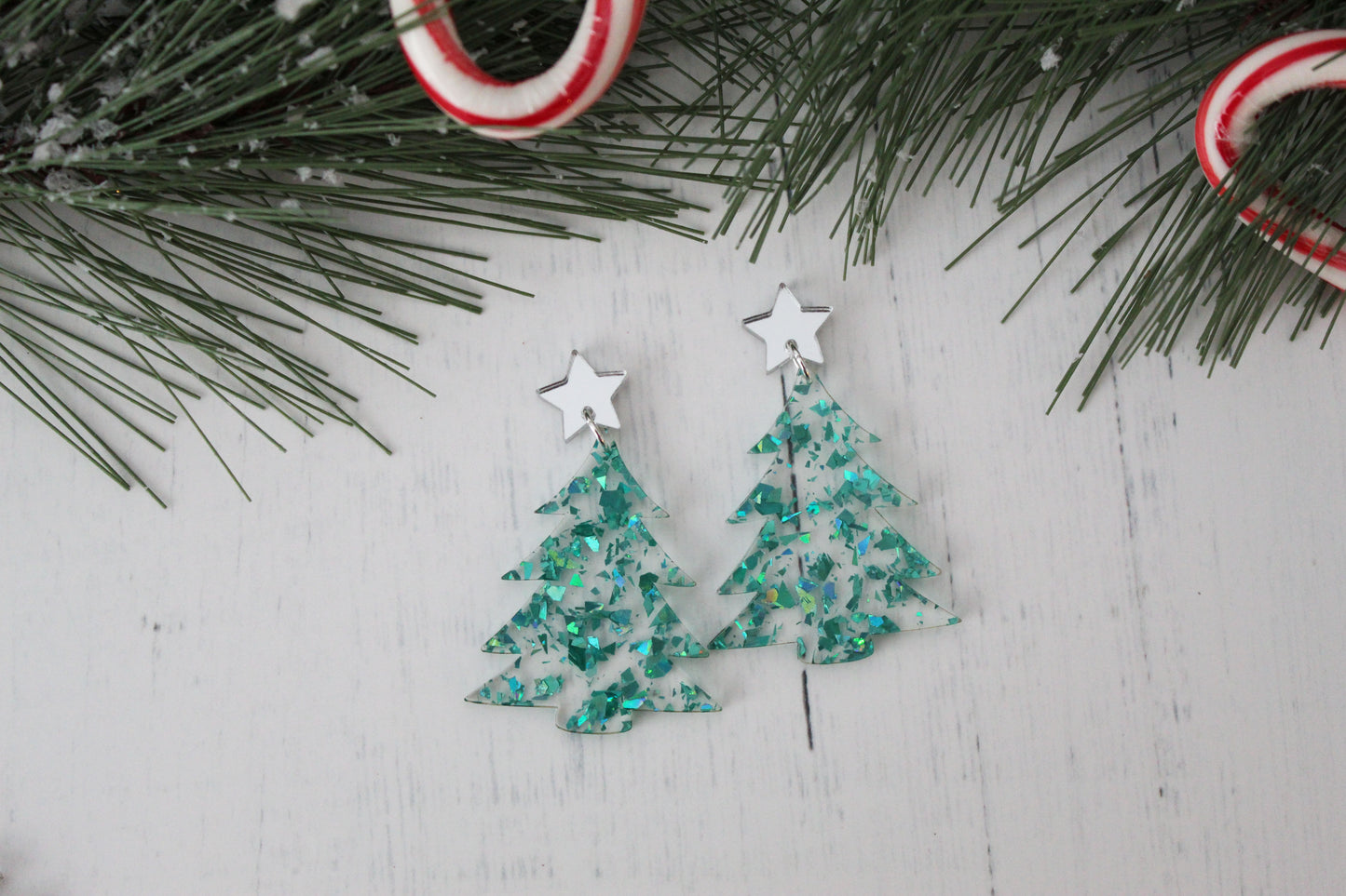 Holographic Christmas Tree Dangle Earrings