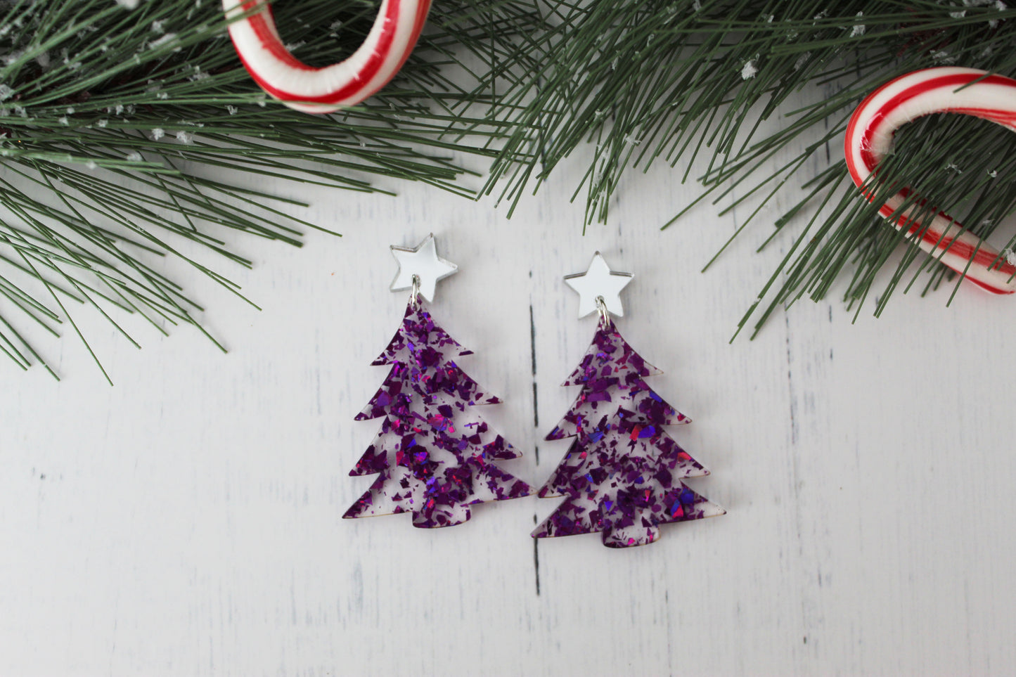 Holographic Christmas Tree Dangle Earrings