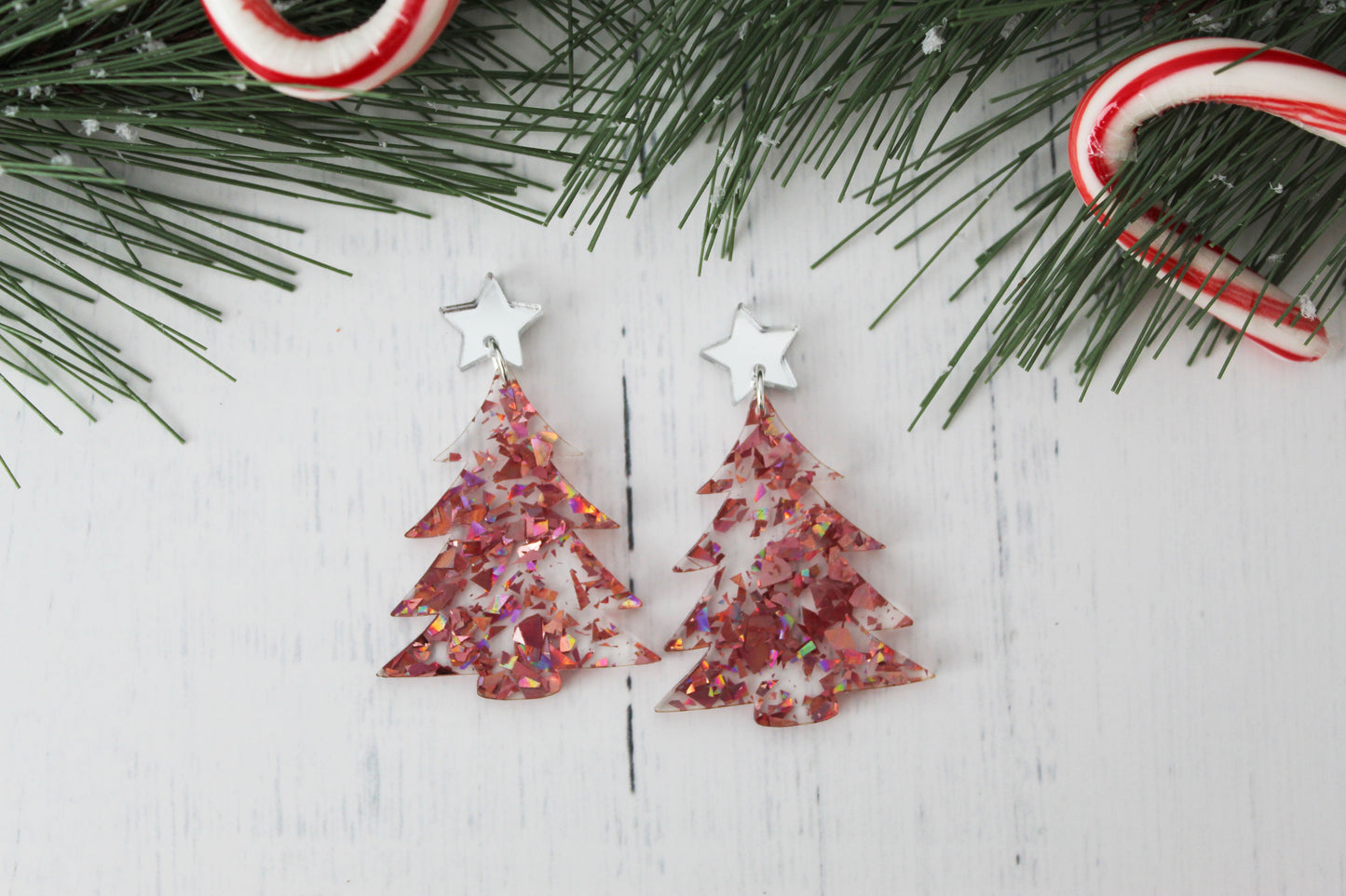 Holographic Christmas Tree Dangle Earrings
