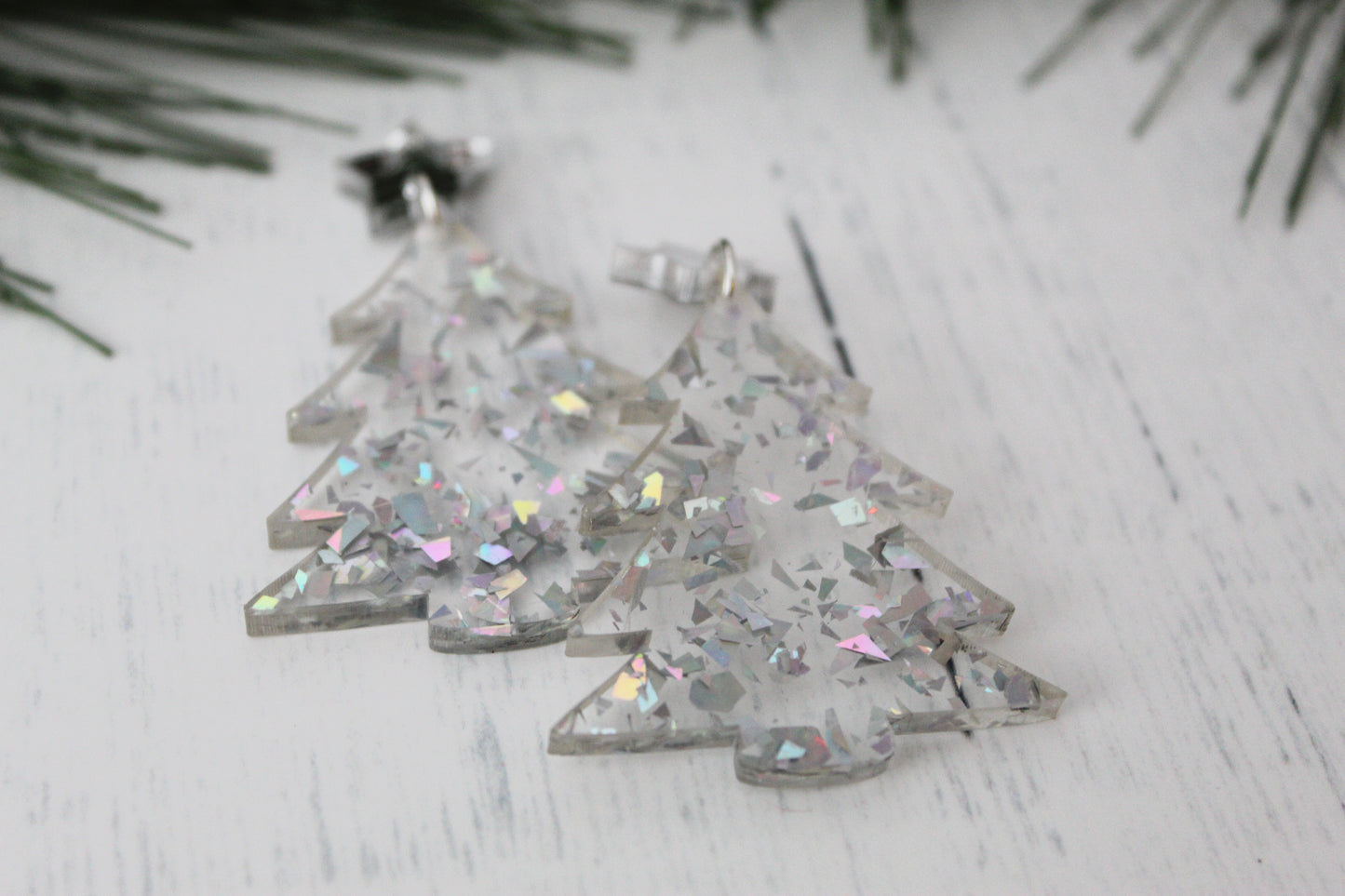 Holographic Christmas Tree Dangle Earrings