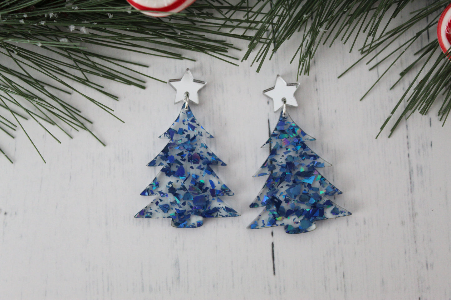 Holographic Christmas Tree Dangle Earrings