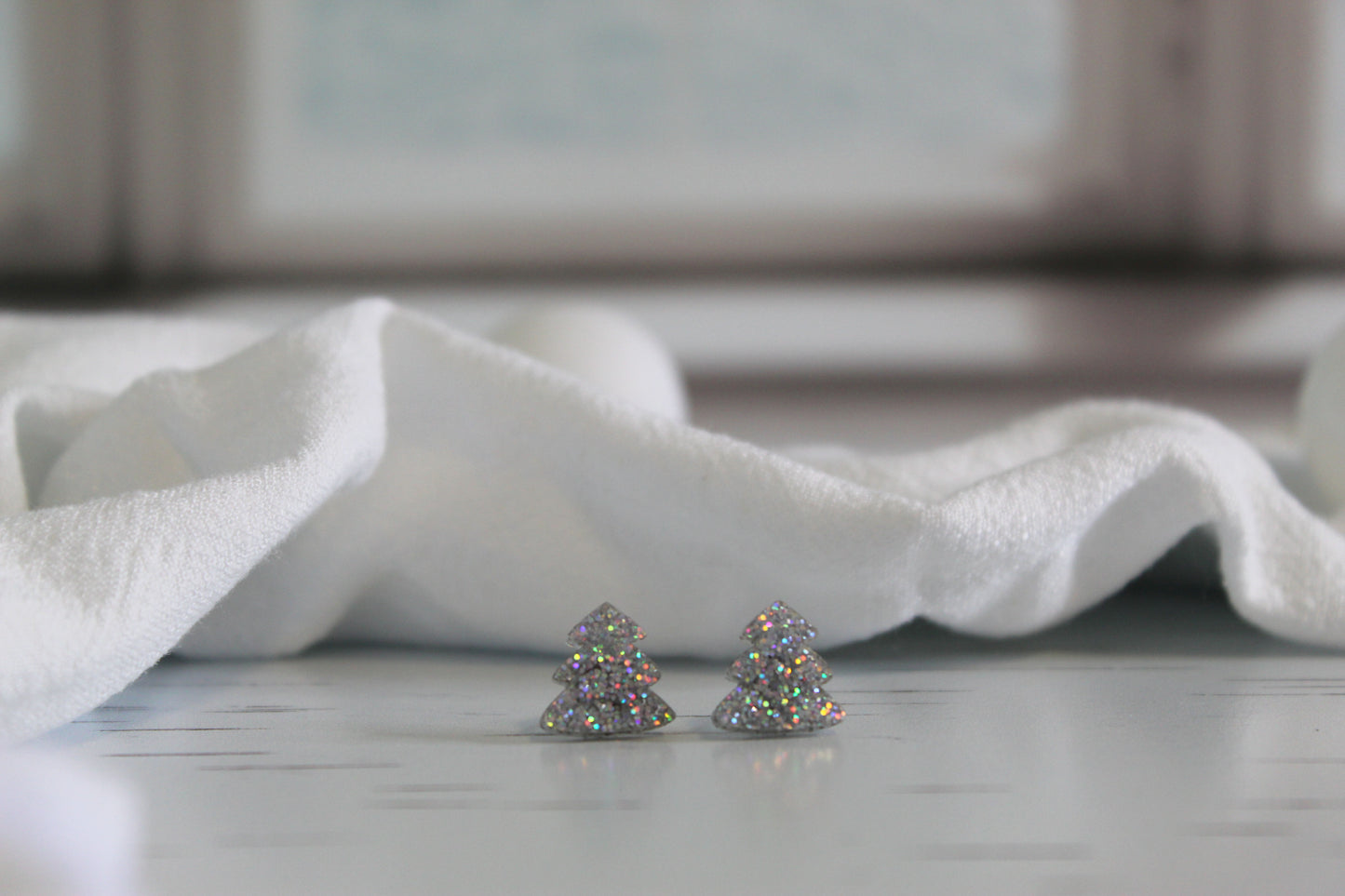 Holographic Glitter Christmas Tree Stud Earrings