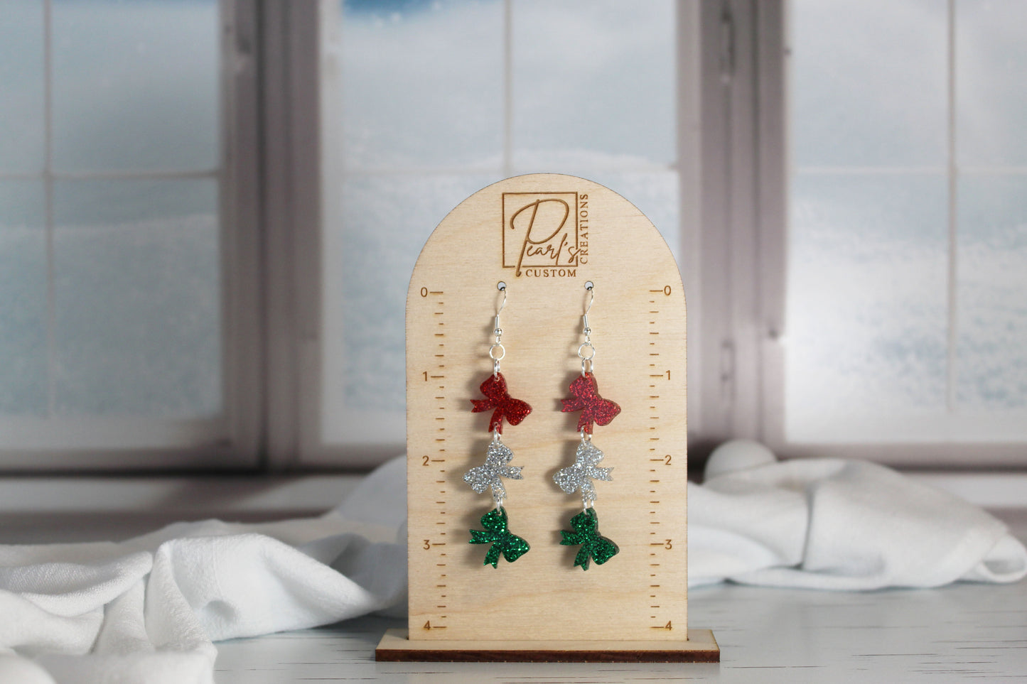 Glitter Christmas Bow Dangle Earrings