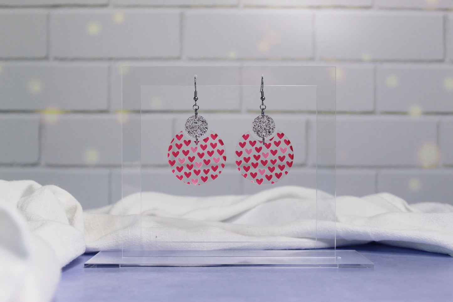 Crescent Pink Heart Dangle Earrings