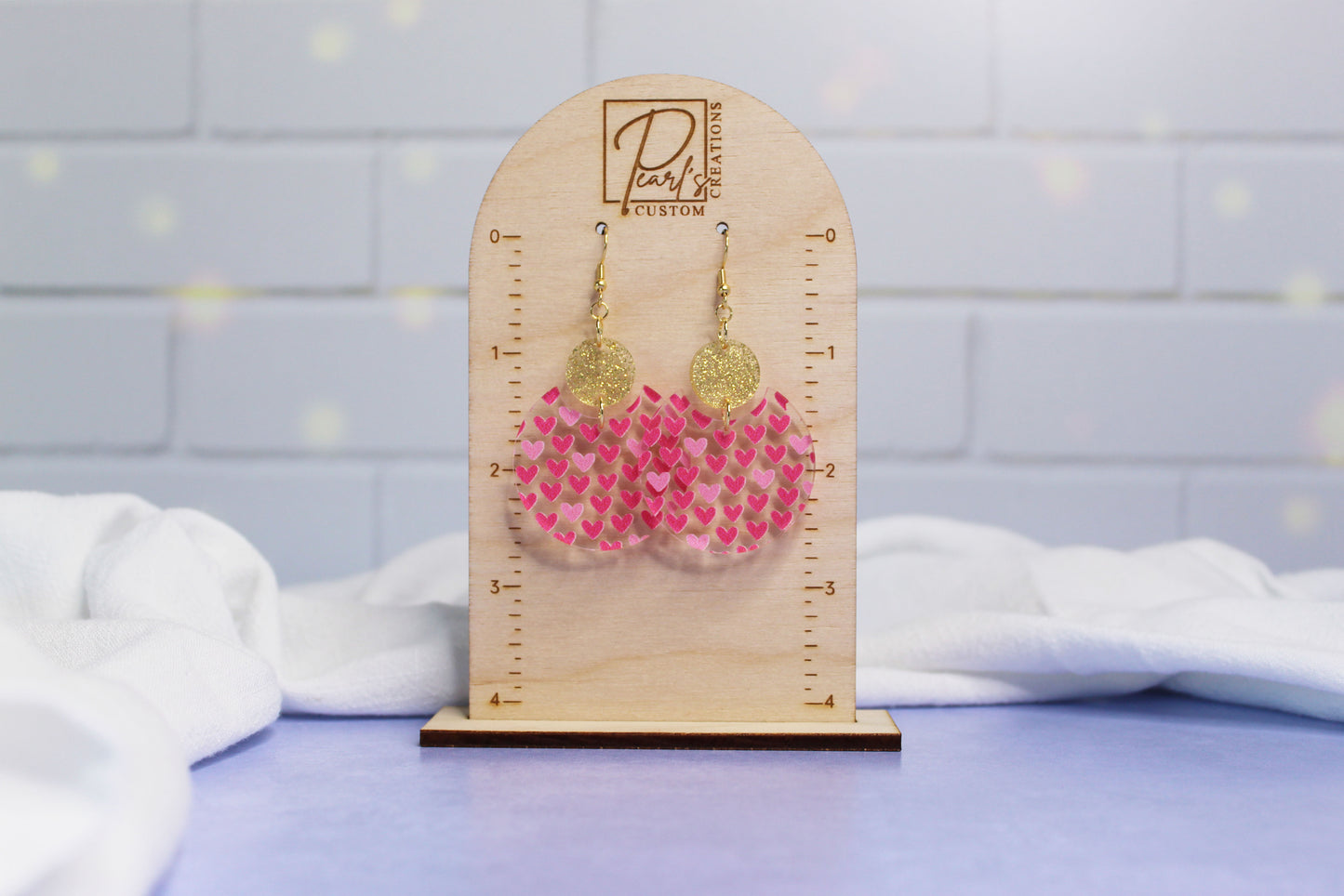 Crescent Pink Heart Dangle Earrings