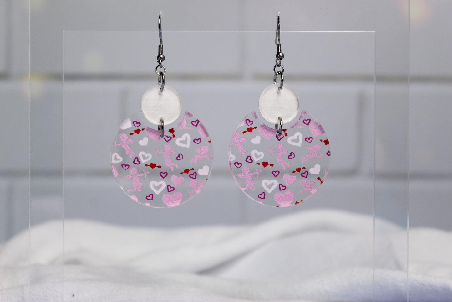 Cupid and Heart Dangle Earrings