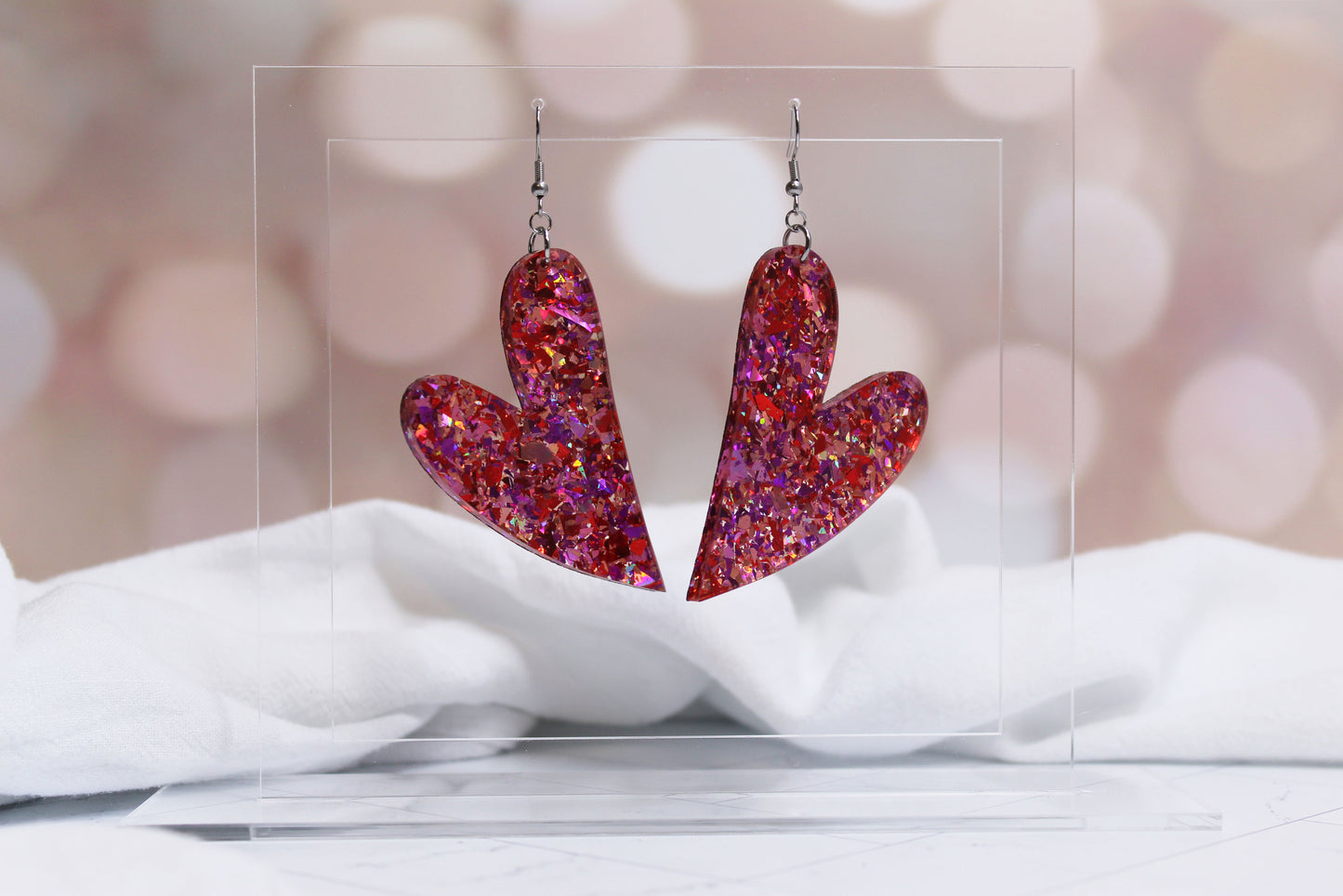 Confetti Glitter Heart Dangle Earrings