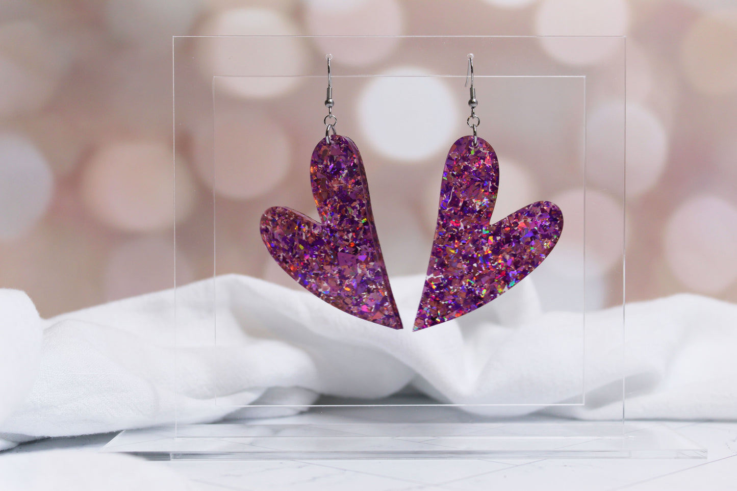 Confetti Glitter Heart Dangle Earrings