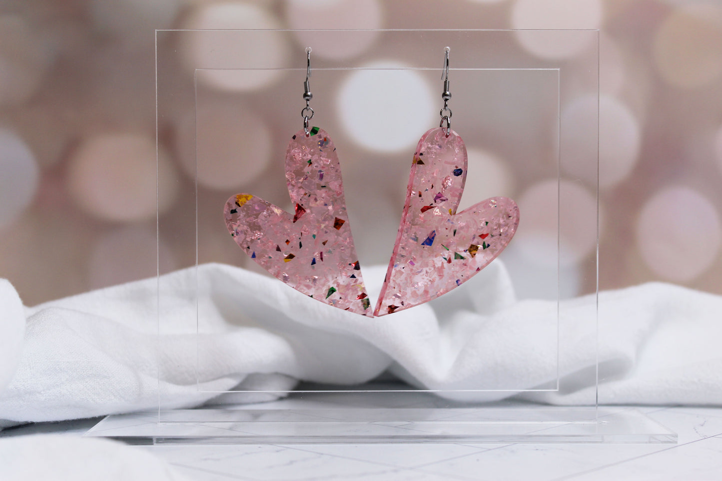 Pink Heart Dangle Earrings