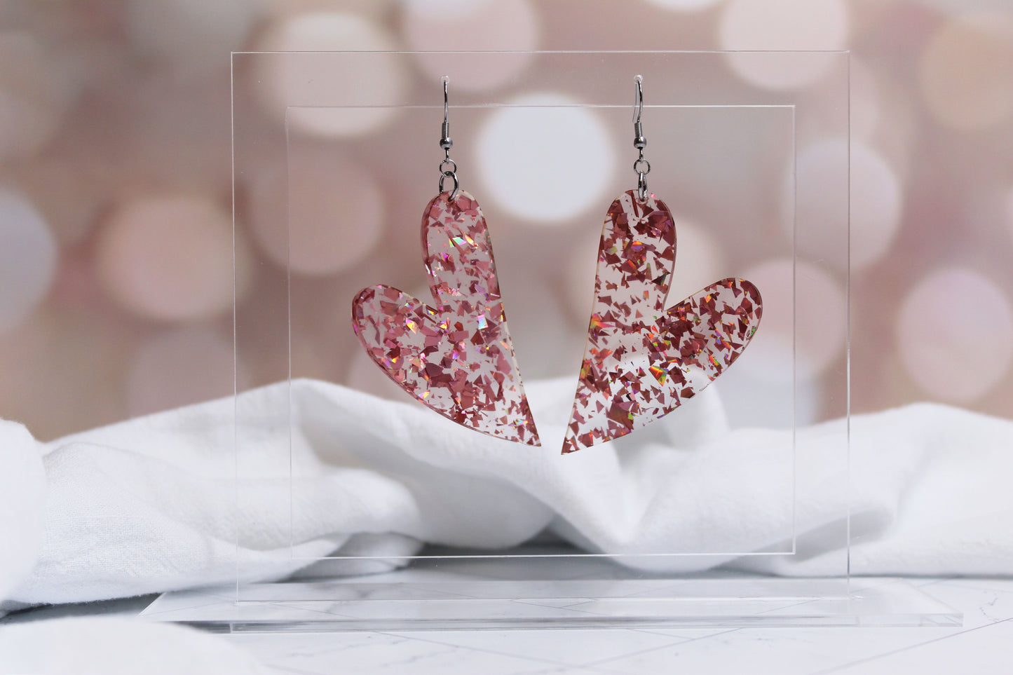 Glitter Heart Dangle Earrings