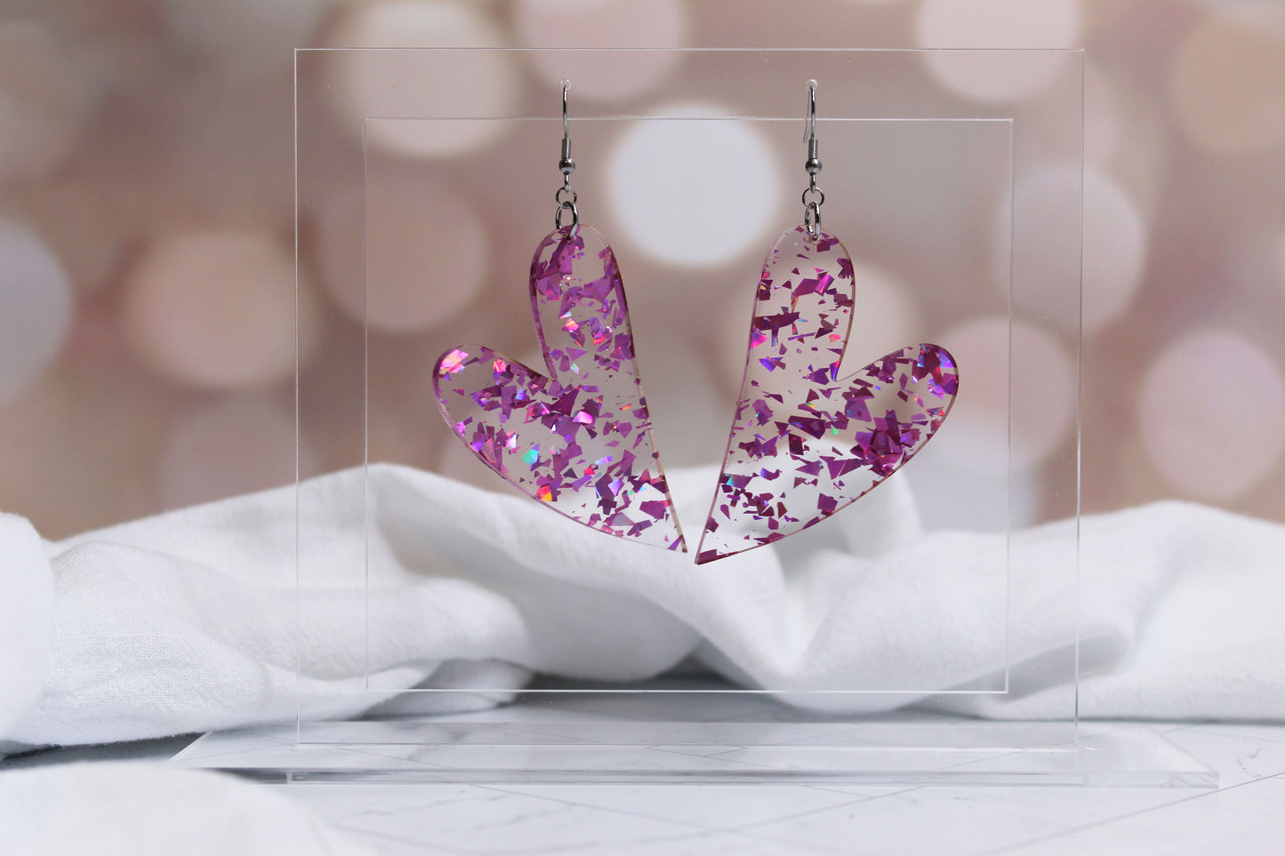 Glitter Heart Dangle Earrings