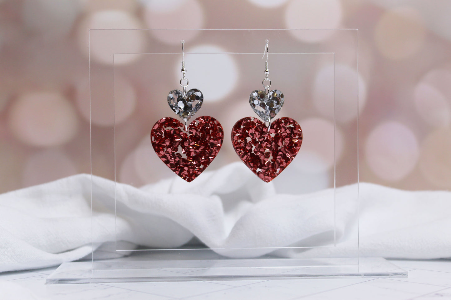 Chunky Glitter Heart Dangle Earrings