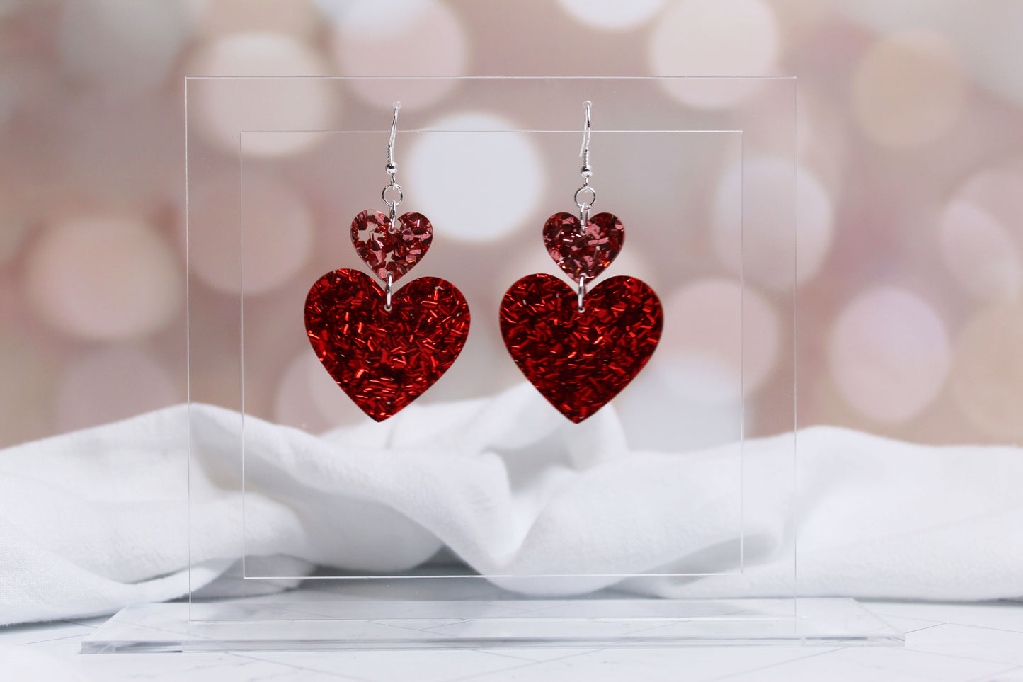 Chunky Glitter Heart Dangle Earrings