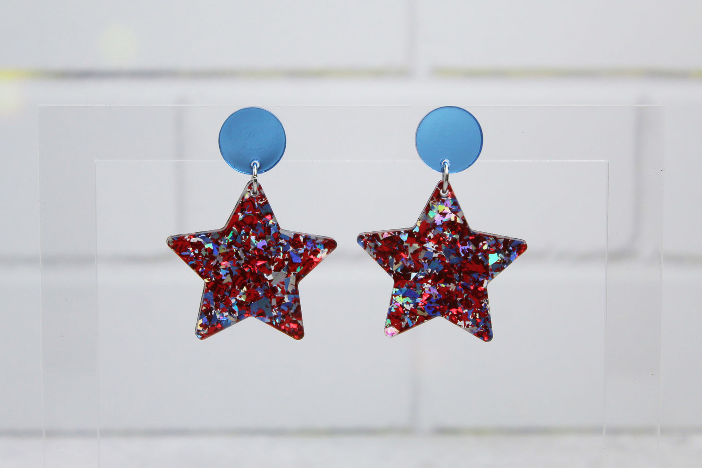 Customizable Patriotic Confetti Star Dangle Earrings