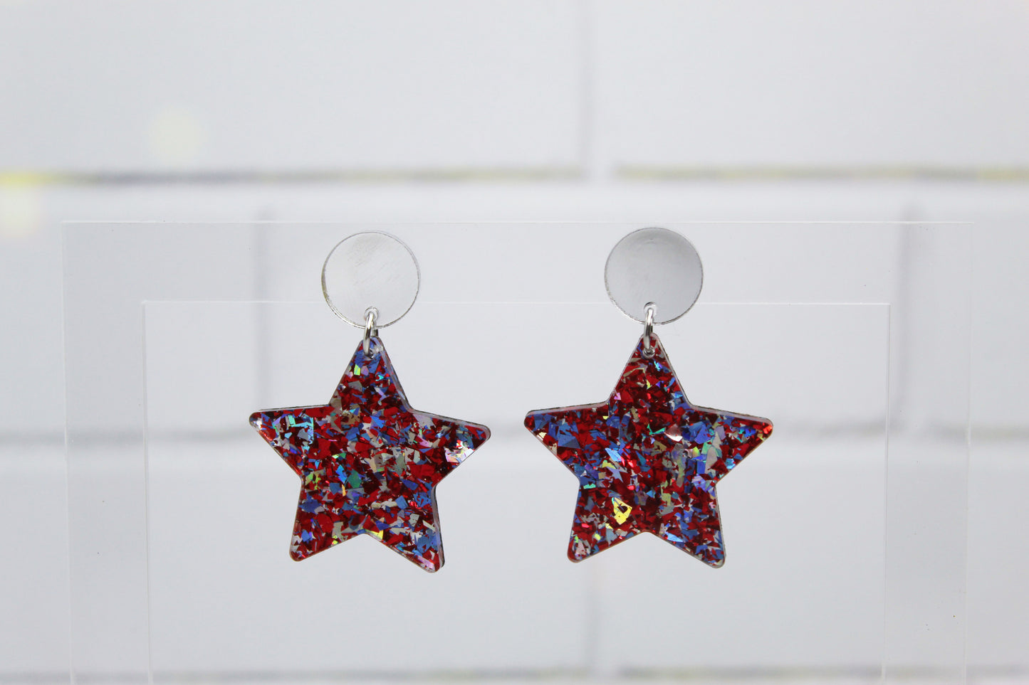 Customizable Patriotic Confetti Star Dangle Earrings