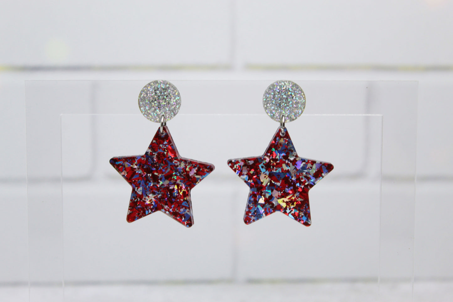 Customizable Patriotic Confetti Star Dangle Earrings