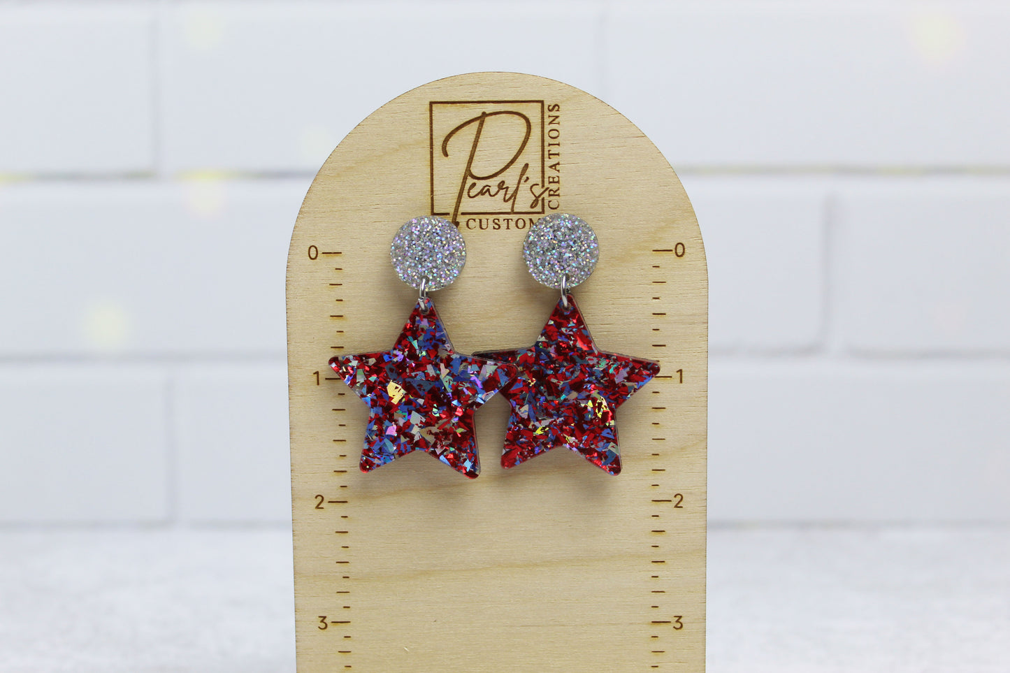 Customizable Patriotic Confetti Star Dangle Earrings