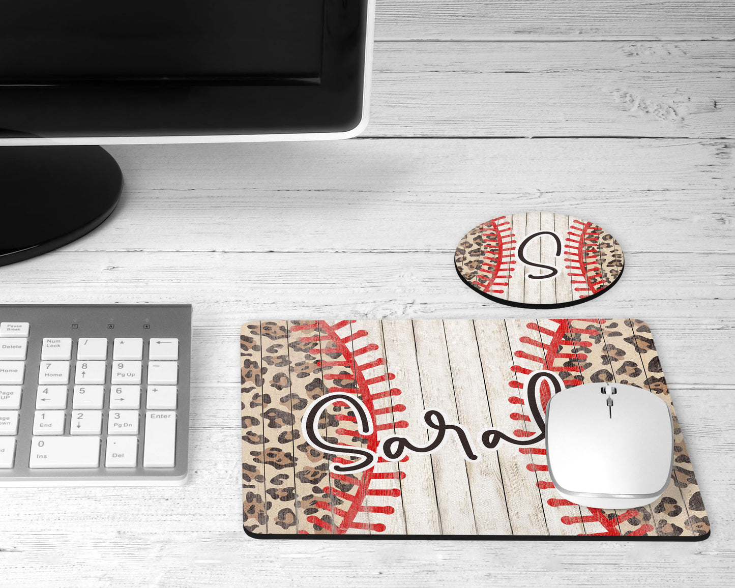 Personalized Leopard Print Baseball Mouse Pad