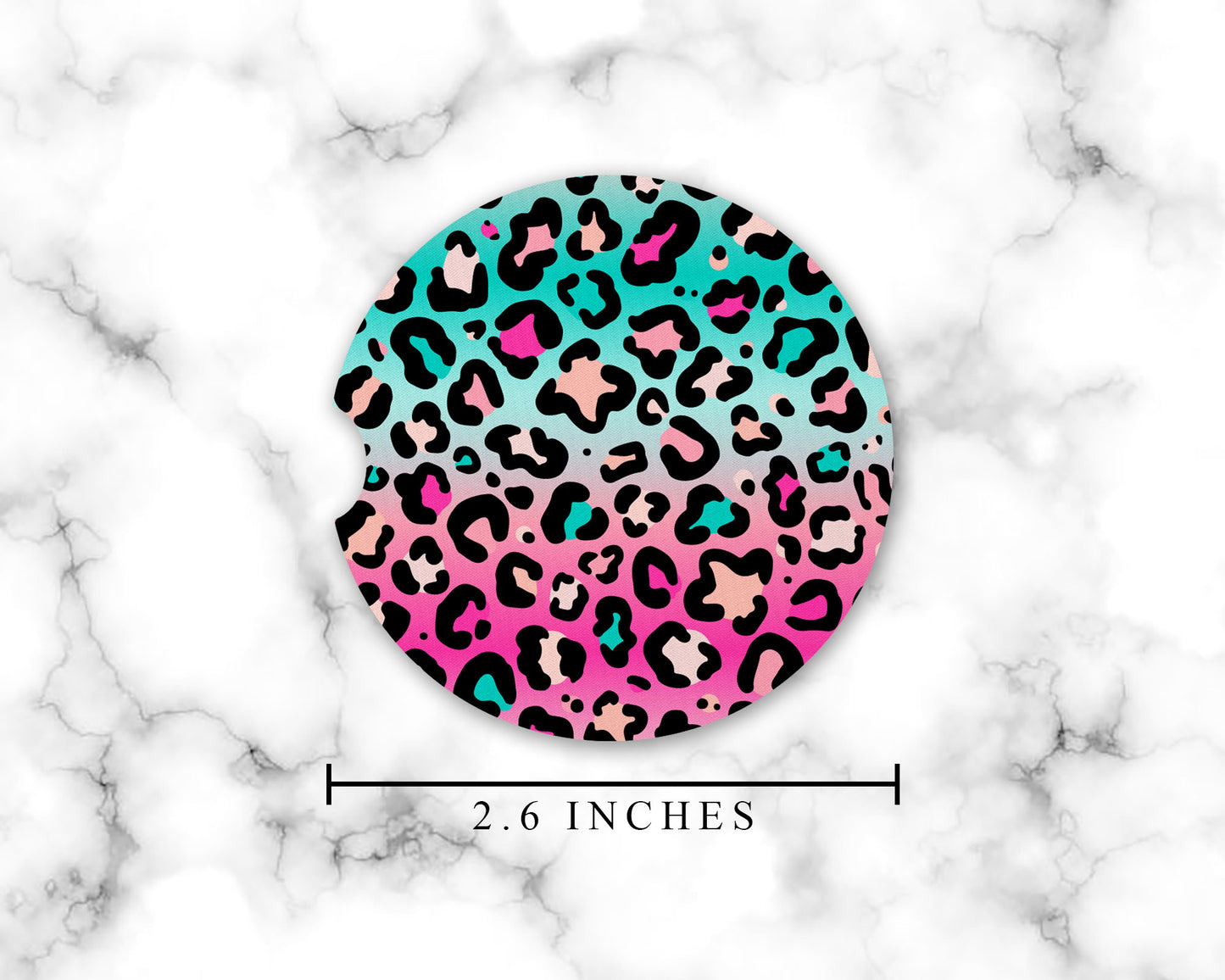 Pink and Teal Leopard Print Car Coasters