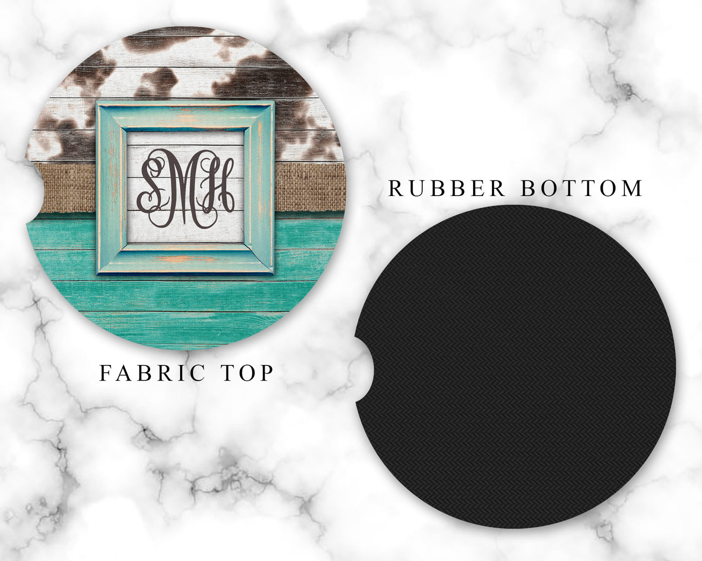 Monogramed Cow Print Car Coasters