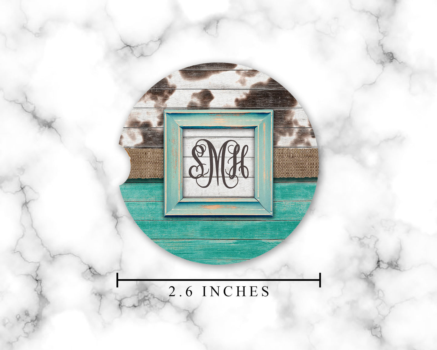 Monogramed Cow Print Car Coasters